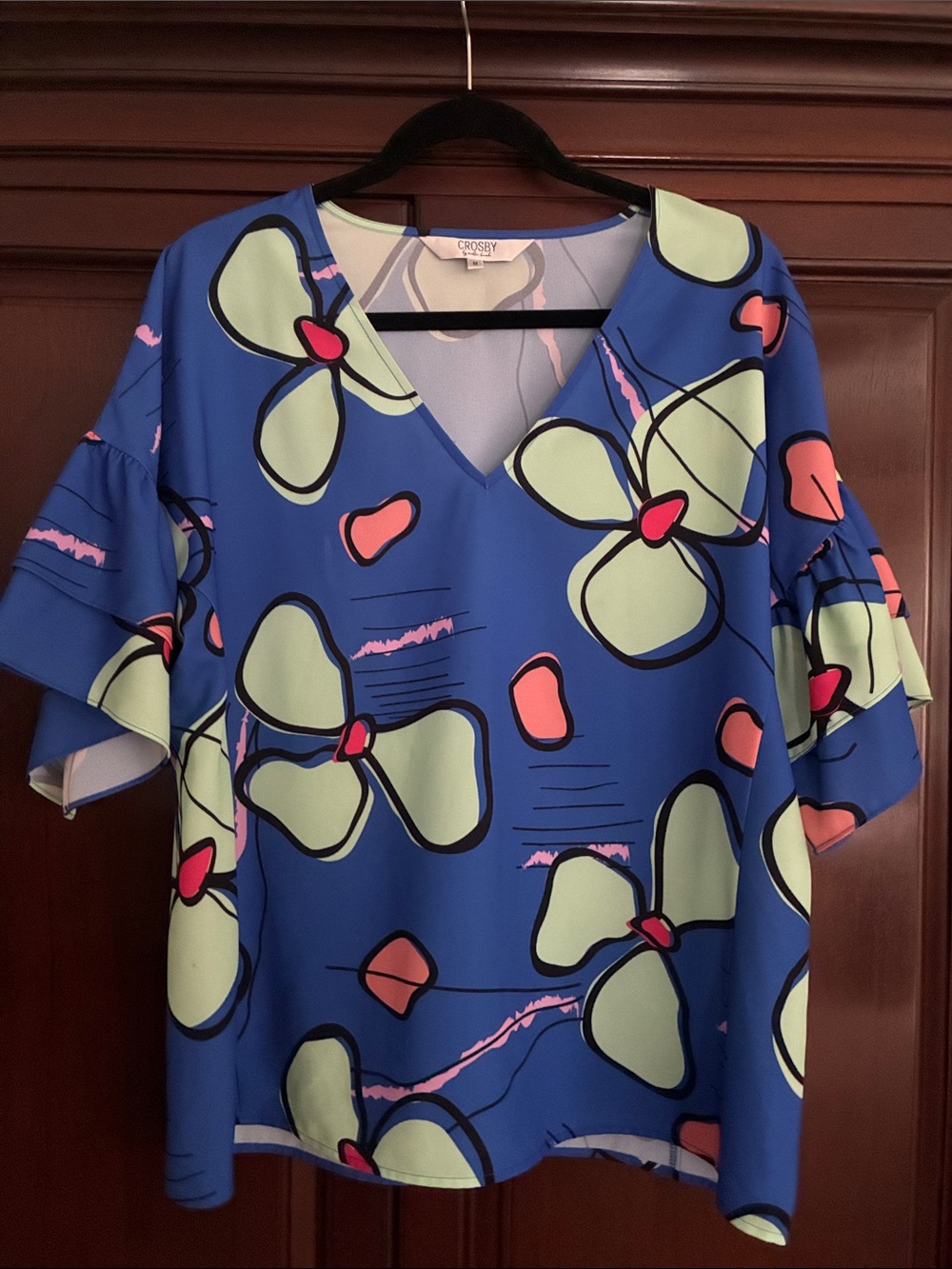 CROSBY by Mollie Burch Royal Blue V-Neck Floral Print Top